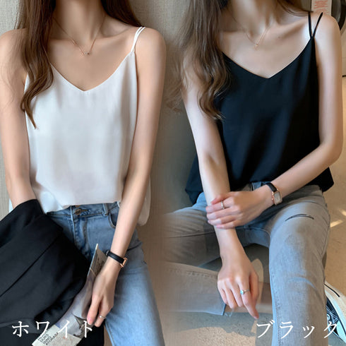 シフォン キャミソール バッククロス 夏 レディース カジュアル タンクトップ ノースリーブ インナー お洒落 98DLMI-001