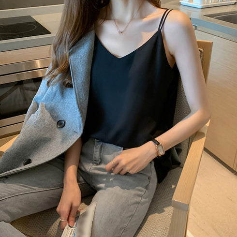 シフォン キャミソール バッククロス 夏 レディース カジュアル タンクトップ ノースリーブ インナー お洒落 98DLMI-001
