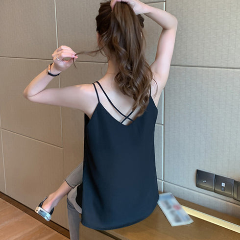 シフォン キャミソール バッククロス 夏 レディース カジュアル タンクトップ ノースリーブ インナー お洒落 98DLMI-001