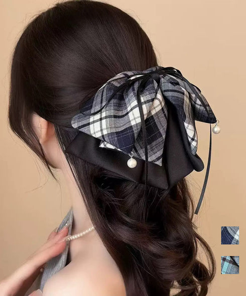 チェック柄 リボン バンスクリップ大きめ 韓国風 おしゃれ ヘアアクセサリー 大人可愛い ヘアアレンジ 簡単髪留め カジュアル 誕生日 リボンクリップ プレゼント 98DUOXI-001