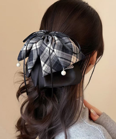 チェック柄 リボン バンスクリップ大きめ 韓国風 おしゃれ ヘアアクセサリー 大人可愛い ヘアアレンジ 簡単髪留め カジュアル 誕生日 リボンクリップ プレゼント 98DUOXI-001
