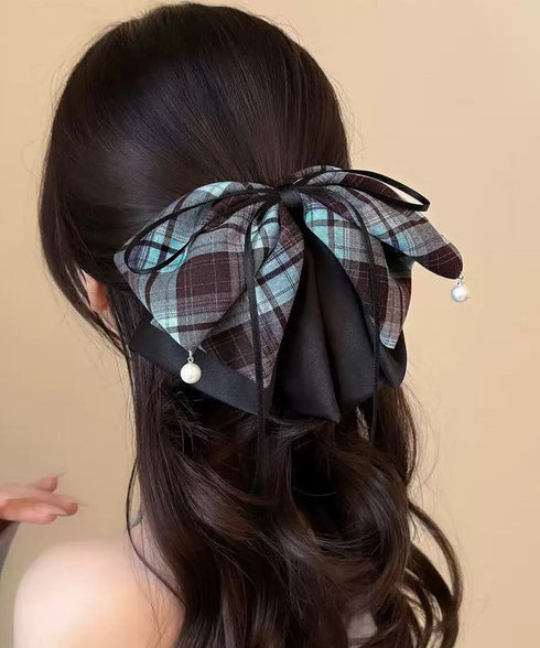 チェック柄 リボン バンスクリップ大きめ 韓国風 おしゃれ ヘアアクセサリー 大人可愛い ヘアアレンジ 簡単髪留め カジュアル 誕生日 リボンクリップ プレゼント 98DUOXI-001