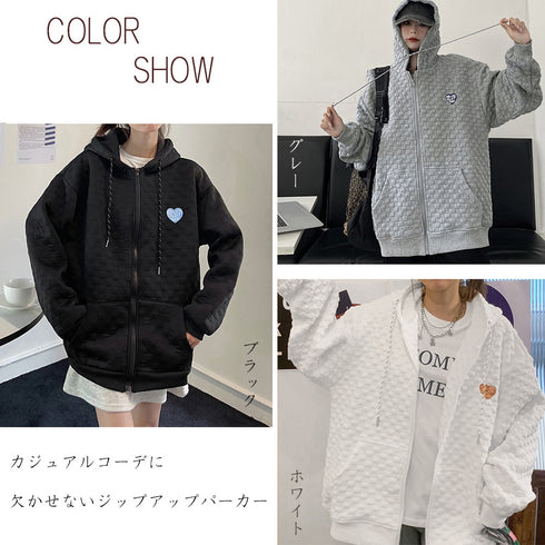 ジップパーカー レディース 長袖 ジップアップパーカー 無地 フード付き スウェット トップス ライトアウター 通勤通学 98FYMC-001