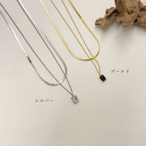 太幅チョーカー 2連チェーン ネックレス レディース アクセサリー 大人カジュアル ゴールド ジュエリー 春 スクウェアペンダントきれいめ 春アクセ ギフト 98HANMI-002