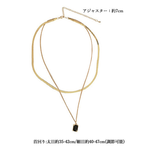 太幅チョーカー 2連チェーン ネックレス レディース アクセサリー 大人カジュアル ゴールド ジュエリー 春 スクウェアペンダントきれいめ 春アクセ ギフト 98HANMI-002
