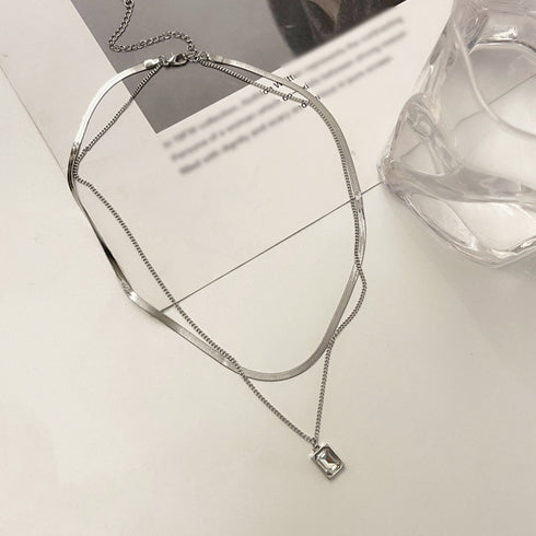 太幅チョーカー 2連チェーン ネックレス レディース アクセサリー 大人カジュアル ゴールド ジュエリー 春 スクウェアペンダントきれいめ 春アクセ ギフト 98HANMI-002