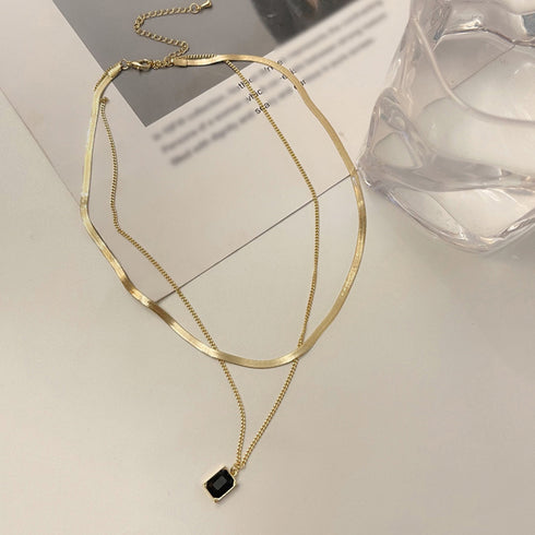 太幅チョーカー 2連チェーン ネックレス レディース アクセサリー 大人カジュアル ゴールド ジュエリー 春 スクウェアペンダントきれいめ 春アクセ ギフト 98HANMI-002