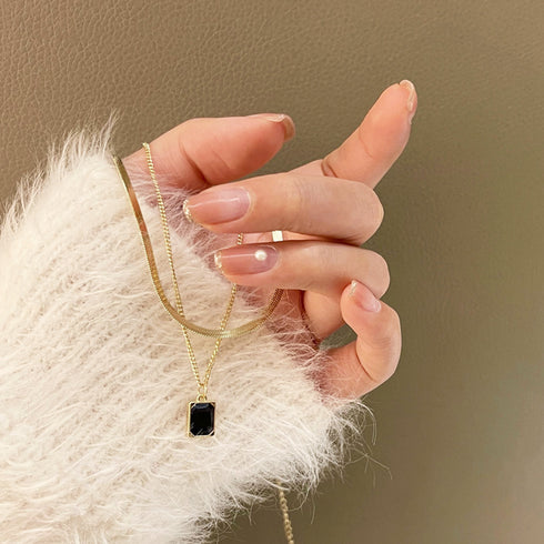 太幅チョーカー 2連チェーン ネックレス レディース アクセサリー 大人カジュアル ゴールド ジュエリー 春 スクウェアペンダントきれいめ 春アクセ ギフト 98HANMI-002