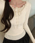 フェイクレイヤードカップ付きカットソー レディース バレエコアトップス フリル リブトップス 着回し 可愛い カジュアルコーデ 無地 フェミニン 長袖Tシャツ 98HANSY-001