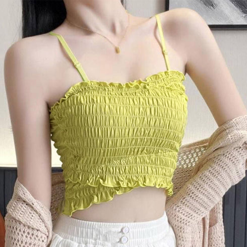 クロスシャーリング キャミソール2WAY おしゃれ チューブトップ 可愛い ベアトップ カップ付き レディース セクシー ショート丈トップス 下着タンクトップ 98HAOSJ-001