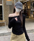 オフショルtシャツ長袖 レディース 春秋 きれいめ ワンショルダートップス 韓国風 セクシー tシャツ お洒落 シンプルカットソー無地 肩見せトップス フェミニン 98HHL-001