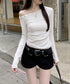 オフショルtシャツ長袖 レディース 春秋 きれいめ ワンショルダートップス 韓国風 セクシー tシャツ お洒落 シンプルカットソー無地 肩見せトップス フェミニン 98HHL-001