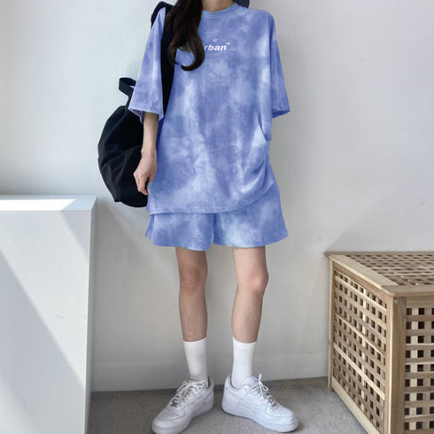 スポーツウェア レディース 春夏 半袖 タイダイ柄 ショートパンツ Tシャツ 上下セット 薄手 可愛い おしゃれ 98HJ-001