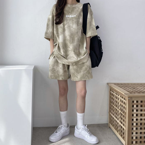 スポーツウェア レディース 春夏 半袖 タイダイ柄 ショートパンツ Tシャツ 上下セット 薄手 可愛い おしゃれ 98HJ-001