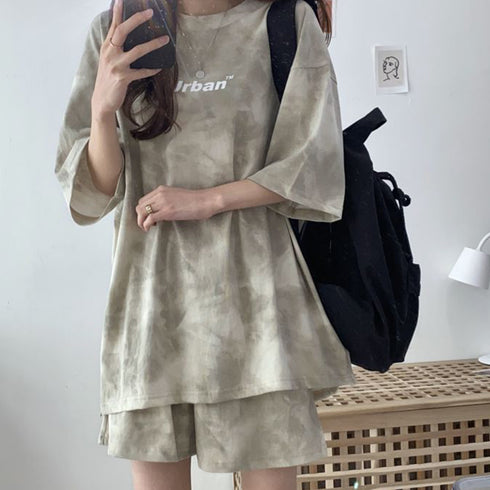 スポーツウェア レディース 春夏 半袖 タイダイ柄 ショートパンツ Tシャツ 上下セット 薄手 可愛い おしゃれ 98HJ-001
