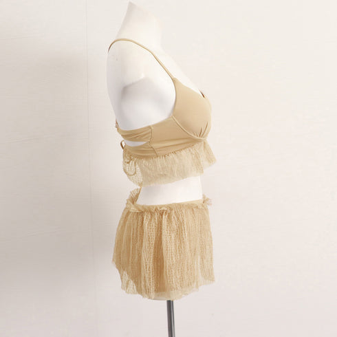 レディース水着 3点セット 韓国風 可愛いビキニ シフォン生地 セパレート スイムウエア ブラトップ ボクサーパンツ 7色 無地 水着 温泉 大人 98HLANG-001