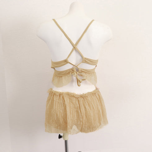 レディース水着 3点セット 韓国風 可愛いビキニ シフォン生地 セパレート スイムウエア ブラトップ ボクサーパンツ 7色 無地 水着 温泉 大人 98HLANG-001