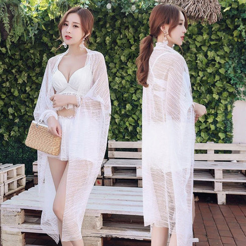 レディース水着 3点セット 韓国風 可愛いビキニ シフォン生地 セパレート スイムウエア ブラトップ ボクサーパンツ 7色 無地 水着 温泉 大人 98HLANG-001