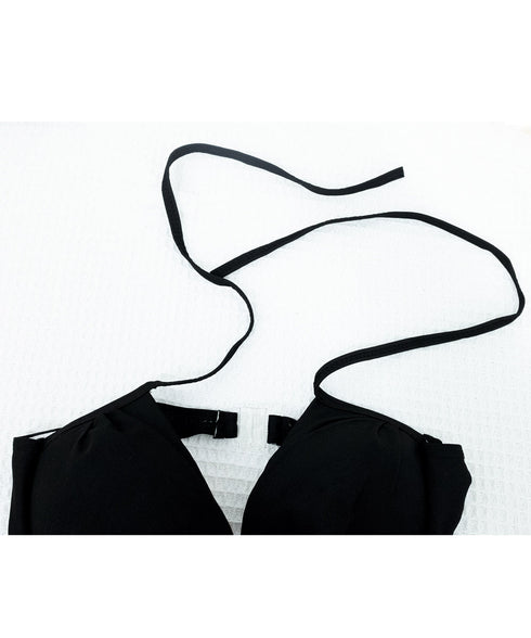 バックリボン ホルターネック水着 ビキニ レディース フロントクロス セクシースイムウェア ワンカラー リゾート水遊び水着 華奢見え シンプル水着 98HURUN-001