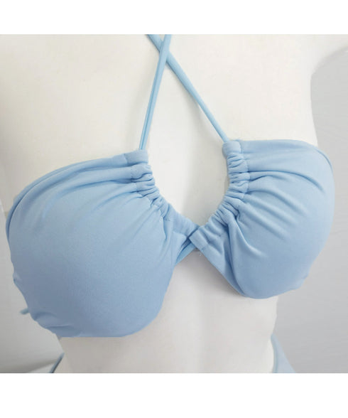 スリーピース 水着 ビキニ スイムウェア レディース 薄手のスカート付き セパレートビキニ ホルターネックタンキニ クロス シースルースカート シャーリング透け感 98HURUN-002