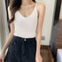 リブニットキャミソール フロントVカット レディース きれいめ ノースリーブ ニットトップス おしゃれ レイヤードコーデ 細肩紐 韓国風 アンダーウェア シンプル 98JUNHAO-001