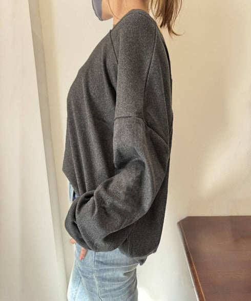 2WAY アシンメトリーネックトップス 前後着られる レディース プルオーバー 無地 長袖 柔らかい ビッグtシャツ お洒落 体型カバーtシャツ 着回し 春秋冬 98JZMAN-001