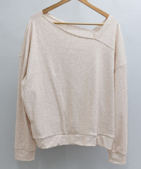 2WAY アシンメトリーネックトップス 前後着られる レディース プルオーバー 無地 長袖 柔らかい ビッグtシャツ お洒落 体型カバーtシャツ 着回し 春秋冬 98JZMAN-001