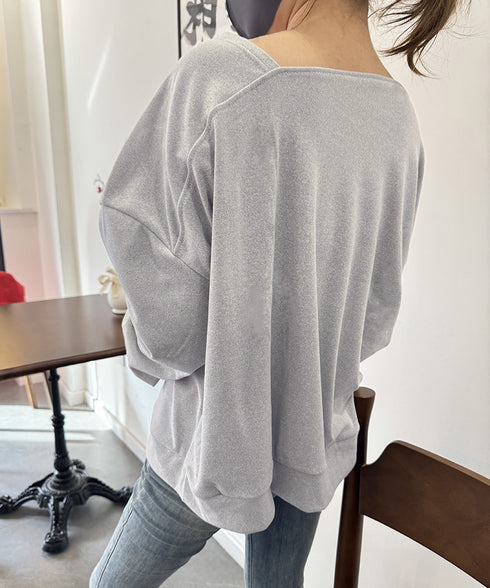 2WAY アシンメトリーネックトップス 前後着られる レディース プルオーバー 無地 長袖 柔らかい ビッグtシャツ お洒落 体型カバーtシャツ 着回し 春秋冬 98JZMAN-001