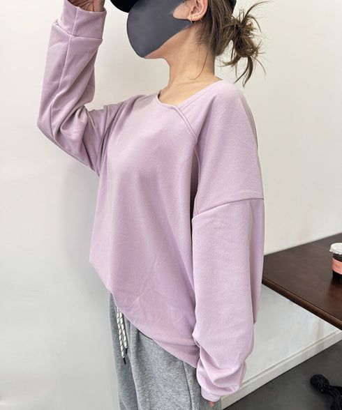 2WAY アシンメトリーネックトップス 前後着られる レディース プルオーバー 無地 長袖 柔らかい ビッグtシャツ お洒落 体型カバーtシャツ 着回し 春秋冬 98JZMAN-001