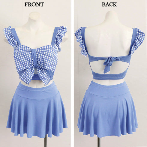 水着 レディース ビキニ 2点セット タンキニ 韓国風 ビックリボン 体型カバー リゾート セクシー プール水着女子 セパレート ギャザー ビーチウェア 98LEXING-001