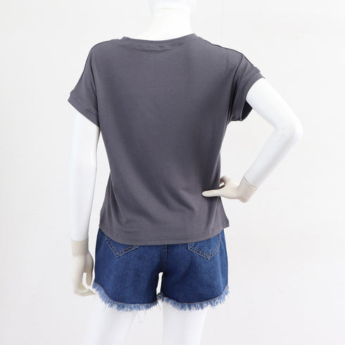 フレンチスリーブ 半袖 Tシャツ 韓国風 無地Tシャツ レディース オフィスコーデ カジュアル フリーサイズトップス クルーネック プルオーバー 98LIYQG-001