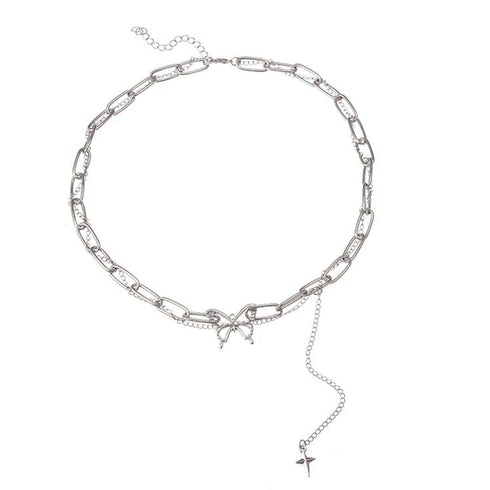 ネックレス 2連チェーン 新作 蝶柄 レディース シルバー アクセサリー シンプル ファッション 人気 大人可愛い ジュエリー 98LS-002