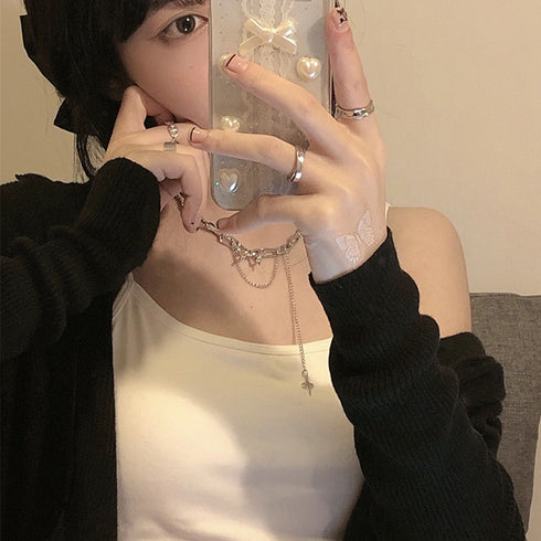 ネックレス 2連チェーン 新作 蝶柄 レディース シルバー アクセサリー シンプル ファッション 人気 大人可愛い ジュエリー 98LS-002