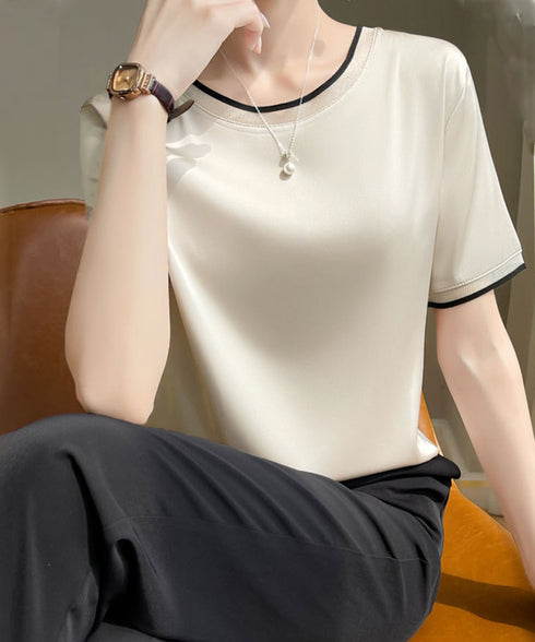 クルーネック サテン風シャツブラウス 大人女性 ビジネスブラウス 通勤服 オフィスカジュアル フェミニン 春夏 薄手フォーマルブラウス プルオーバー 98LUNC-002