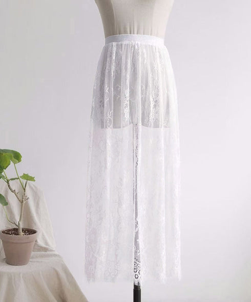 ロング丈 チュールスカート シースルー 透け感 レーススカート 重ね着 ハイウエスト 大人可愛いボトムスレディース おしゃれ レイヤードスカート オールシーズン 98MEIHZ-001