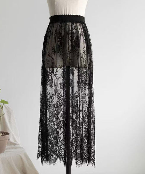 ロング丈 チュールスカート シースルー 透け感 レーススカート 重ね着 ハイウエスト 大人可愛いボトムスレディース おしゃれ レイヤードスカート オールシーズン 98MEIHZ-001