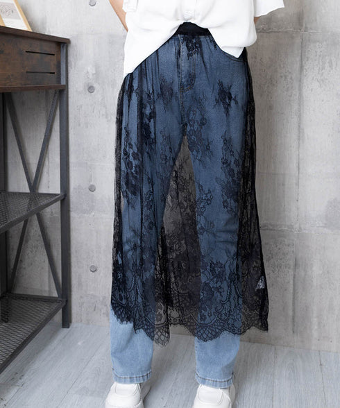 ロング丈 チュールスカート シースルー 透け感 レーススカート 重ね着 ハイウエスト 大人可愛いボトムスレディース おしゃれ レイヤードスカート オールシーズン 98MEIHZ-001