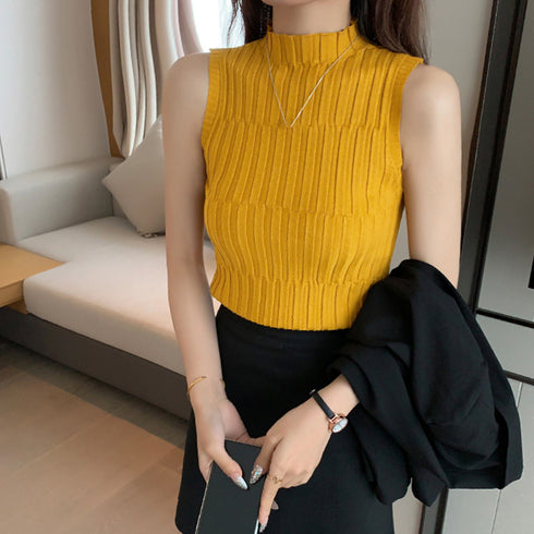 タートルネック ニット トップス タートルネック ニット トップス レディース ショート丈 タンクトップ 夏ノースリーブ ニット タイトトップス 98MFTIAN-001