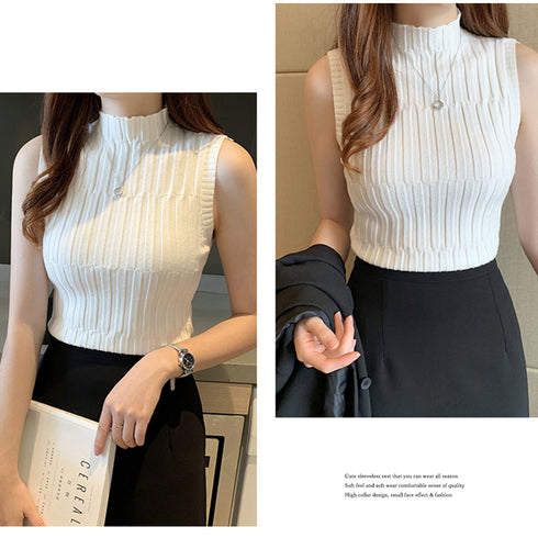 タートルネック ニット トップス タートルネック ニット トップス レディース ショート丈 タンクトップ 夏ノースリーブ ニット タイトトップス 98MFTIAN-001