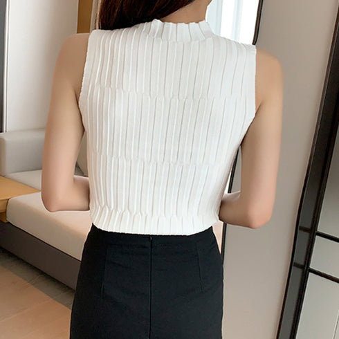 タートルネック ニット トップス タートルネック ニット トップス レディース ショート丈 タンクトップ 夏ノースリーブ ニット タイトトップス 98MFTIAN-001