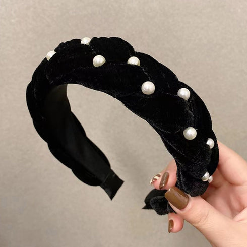編みボリューム パールベロアカチューシャ 幅広 ヘアアクセサリー 髪飾り おしゃれ ヘッドアクセサリー 上品 フェミニン キュート アクセ ぷっくりカチューシャ 98MIAOSI-001