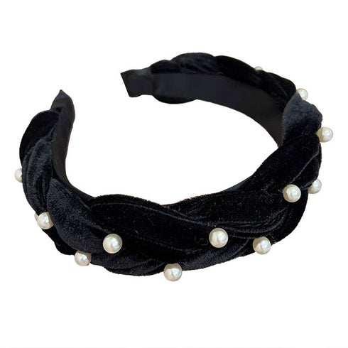 編みボリューム パールベロアカチューシャ 幅広 ヘアアクセサリー 髪飾り おしゃれ ヘッドアクセサリー 上品 フェミニン キュート アクセ ぷっくりカチューシャ 98MIAOSI-001