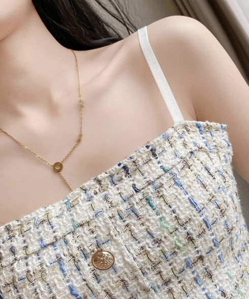 パッド付き ツイード風キャミソール韓国風 レディース クロップド丈 美背中インナー カジュアルきれいめ レトロ 背中見せ ショート丈 ノースリーブ セクシー 98MIYAN-001