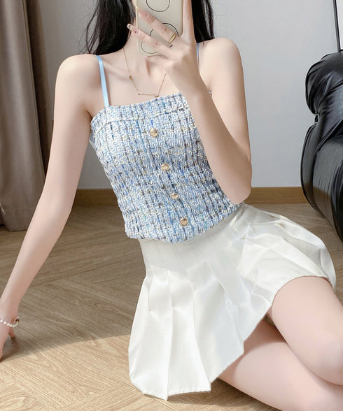 パッド付き ツイード風キャミソール韓国風 レディース クロップド丈 美背中インナー カジュアルきれいめ レトロ 背中見せ ショート丈 ノースリーブ セクシー 98MIYAN-001