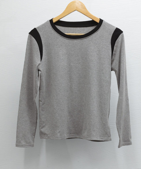バイカラー Tシャツ 長袖 韓国風 レディース シンプル カットソー トップス 着やせ カジュアル ベーシックデザイン プルオーバー 重ね着 98MZHEN-001