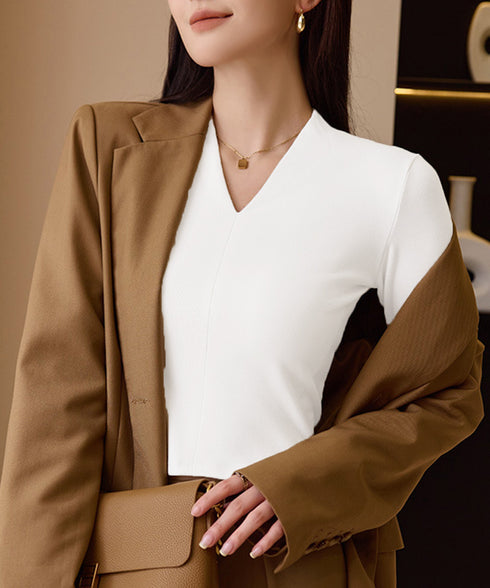 Vネック ベーシック 長袖 カットソー レディース ヒートインナー 柔らかい シンプル 重ね着 ストレッチTシャツ 無地プルオーバー 韓国ファッション 98NAISI-001