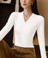 Vネック ベーシック 長袖 カットソー レディース ヒートインナー 柔らかい シンプル 重ね着 ストレッチTシャツ 無地プルオーバー 韓国ファッション 98NAISI-001