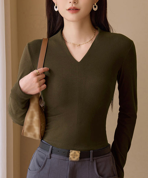 Vネック ベーシック 長袖 カットソー レディース ヒートインナー 柔らかい シンプル 重ね着 ストレッチTシャツ 無地プルオーバー 韓国ファッション 98NAISI-001