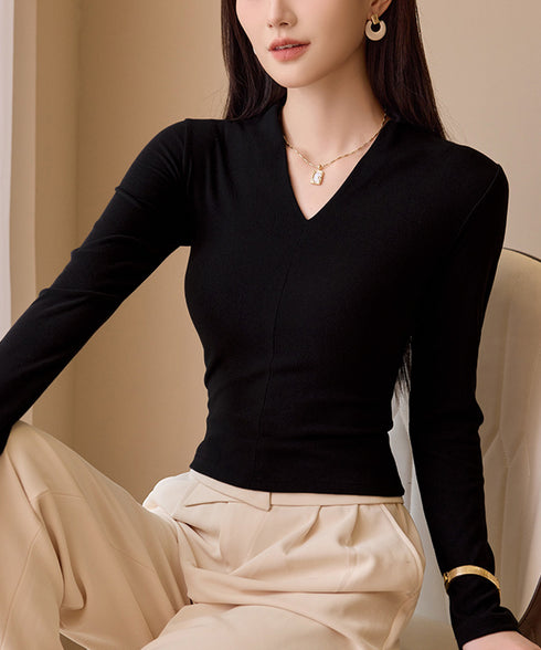 Vネック ベーシック 長袖 カットソー レディース ヒートインナー 柔らかい シンプル 重ね着 ストレッチTシャツ 無地プルオーバー 韓国ファッション 98NAISI-001