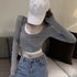 Tシャツ レディース 無地 長袖 Tシャツ レディース 無地 長袖 ショート丈 トップス カジュアル 重ね着風 細身 へそ出し インナー 春秋 着痩せ 98NUOYI-001